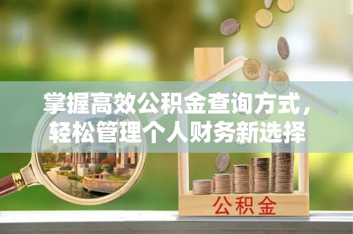 邛崃掌握高效公积金查询方式，轻松管理个人财务新选择